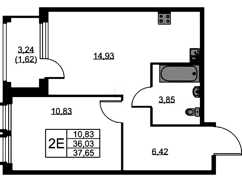 1-комнатная квартира 37.65 м², 8/15 эт., ЖК «GloraX Парголово»